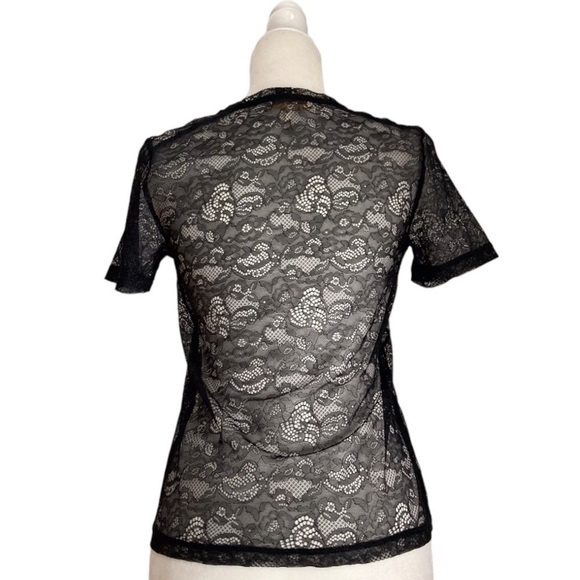 Maje Black Lace Pattern Sheer Crew Neck Top - Picture 2 of 6